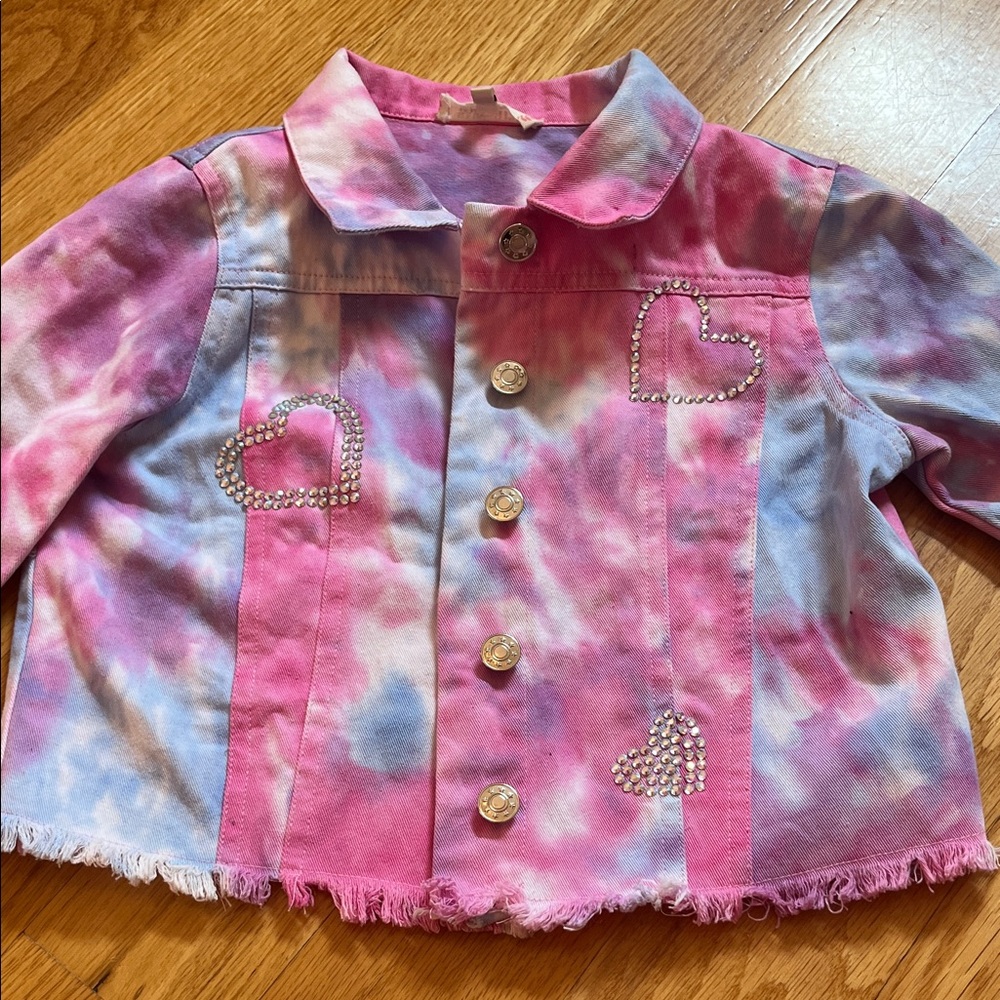 Baby Sara Tie Dye Jacket with Embellished Crystal Hearts. Size 6
